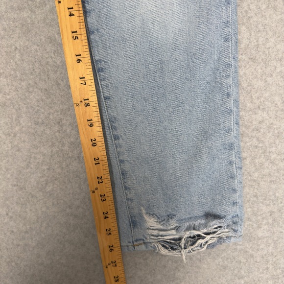 GOOD AMERICAN Distressed High Rise Straight Leg Jeans Light Wash Size 00 / 24 - Picture 4 of 8